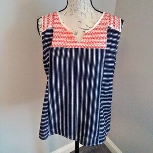 THML Embroidered Red White & Blue Sleeveless V-neckline Top - M